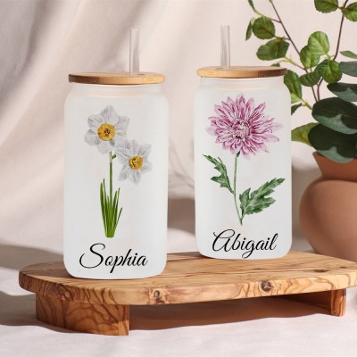 Personalized Birth Flower Tumbler For Her and Bridesmaid Gift