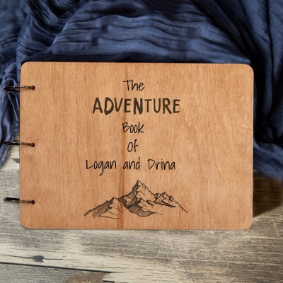 Personalized Wooden Our Adventure Memory Book For Couple Anniversary Gift