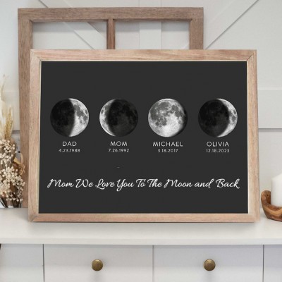 Custom Moon Phase Wood Sign Love You To The Moon and Back Gift For Mother's Day