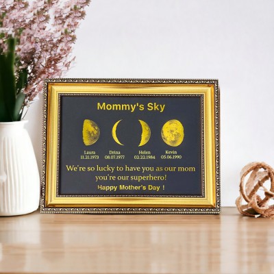 Custom Moon Phase Wood Sign Mommy's Sky Best Gift For Mother's Day