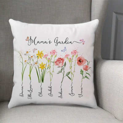 Personalized Mama's Garden Pillow Birth Month Flower With Kids Name For Mom Christmas Day
