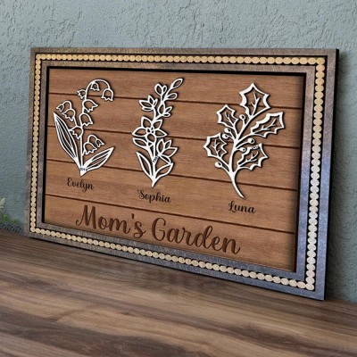 Custom Mom's Garden Birth Month Flower Frame With Kids Names For Mother's Day