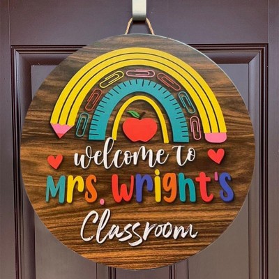 Back to School Teacher Name Sign Door Hanger Personalized Teacher Gift