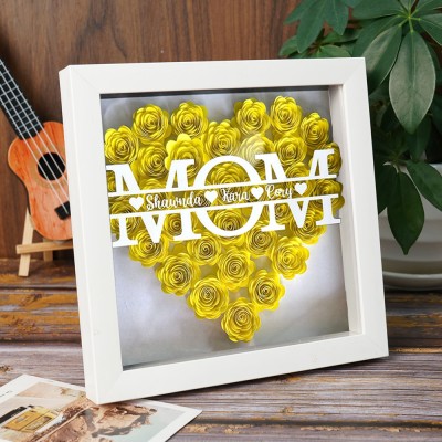 Custom Mom Flower Shadow Box With Kids Name For Mother's Day Gift Ideas