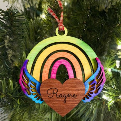 Personalized Wood Memorial Ornament Rainbow Bridge with Name Engraved