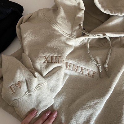 Custom Embroidered Roman Numeral Sweatshirt Hoodie For Couple Valentine's Day Anniversary