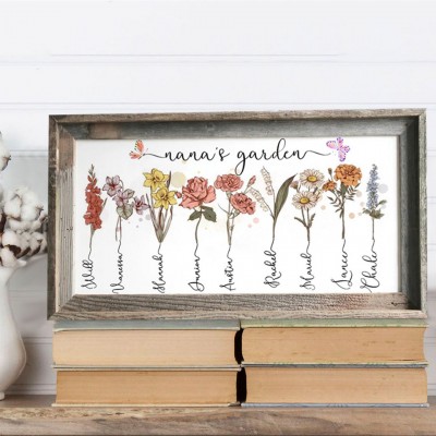 Custom Nana's Garden Birth Flower Wood Frame With Grandkids Name For Mom Grandma Mother's Day Gift Ideas