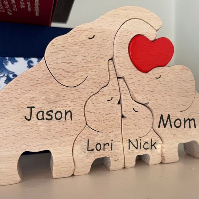 Custom Wooden Family Elephant Puzzle Keepsake Home Decor For Mother's Day Gift