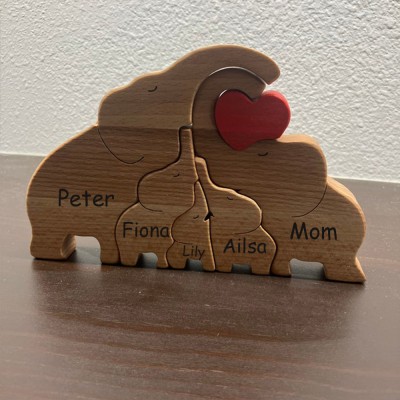 Custom Wooden Family Elephant Puzzle Keepsake Home Decor For Mother's Day Gift