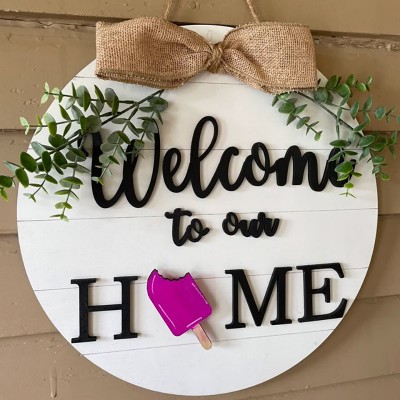 Wooden Hello Summer Door Hanger Farmhouse Decor Entry Way Wall Welcome To Our Home Sign