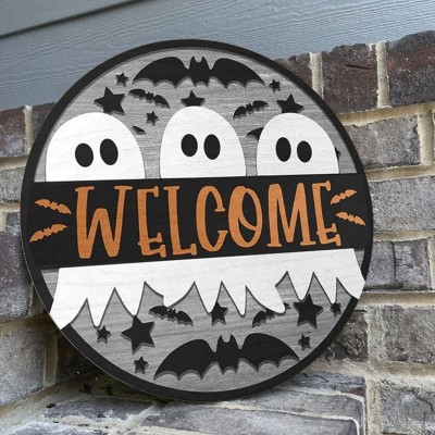 Happy Halloween Door Hanger Farmhouse Entry Way Wall Home Decor Welcome Sign