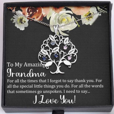 To My Amazing Grandma Personalized Family Tree Birthstone Necklaces