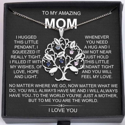 To My Amazing Mom Personalized Family Tree Birthstone Necklaces