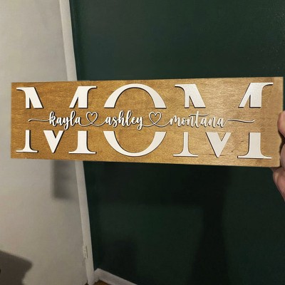 Custom Mom Wood Sign With Name Engraving For Birthday Mother's Day