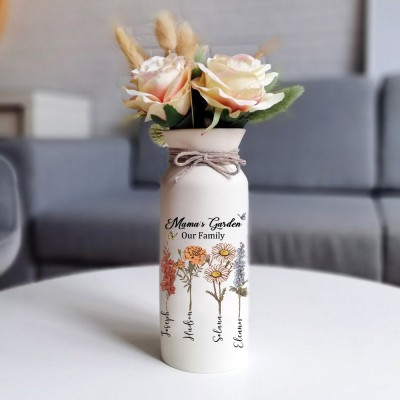 Custom Mama's Garden Birth Flower Vase With Kids Name For Mother's Day Gift Ideas