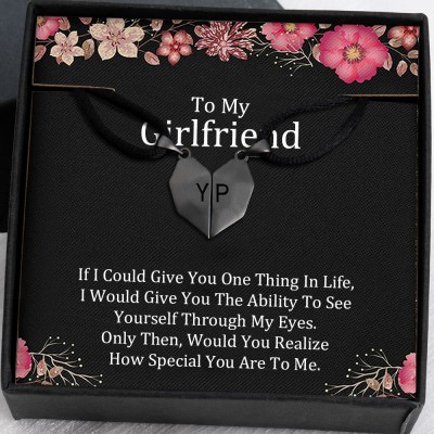 To My Girlfriend 2 Pieces Personalized Magnetic Heart-Shaped Necklace For Valentine's Day