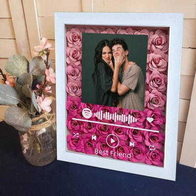 Personalized Song Flower Shadow Box With Couple Photo For Wedding Anniversary Valentine's Day