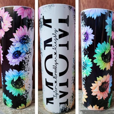 Personalized Sunflower Mom Tumbler With Kids Name For Mother's Day