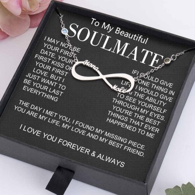 To My Soulmate Personalized Couple Infinity Birthstone Necklace For Valentine's Day