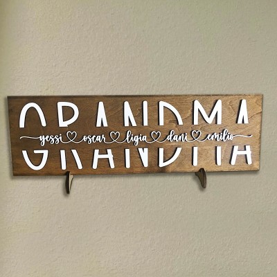 Personalized Mom Wood Sign Grandma Plaque With Name Engraving For Birthday Mother's Day Christmas