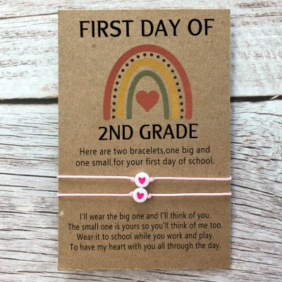 First Day of 2nd Grade Back to School Bracelet Mommy and Me Anxiety Separation Wish Gifts For Kid Set of 2