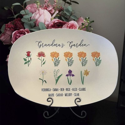 Personalized Birth Month Flower Platter With Names For Mom Family Grandma