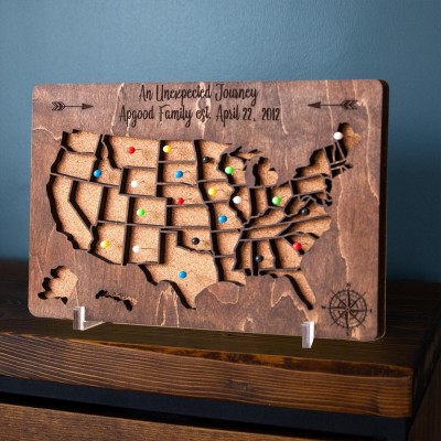 Custom USA Travel Map Wood Sign Unforgettable Journey For Family Anniversary Valentine's Day