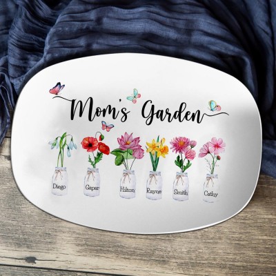 Custom Birth Month Flower Platter With Kids Name Mom's Garden For Mother's Day Christmas