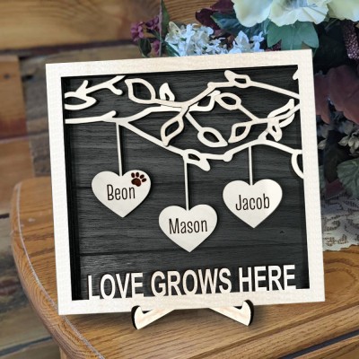 Custom Wooden Family Tree Sign With Name Engraved Home Decor For Mother's Day Christmas Love Grows Here