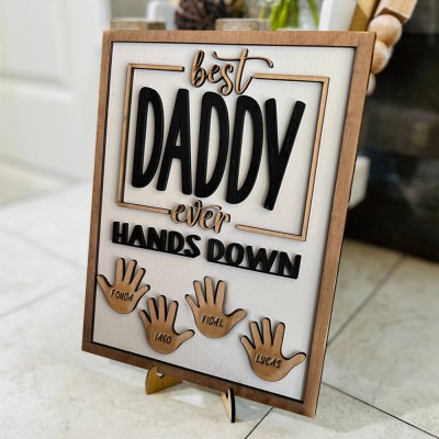 Personalized Best Dad Ever Hands Down Framed Sign With Kids Name For Father's Day Gift Ideas