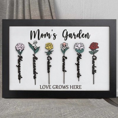 Custom Mom's Garden Birth Flower Frame With Kids Names For Mother's Day Chirstmas