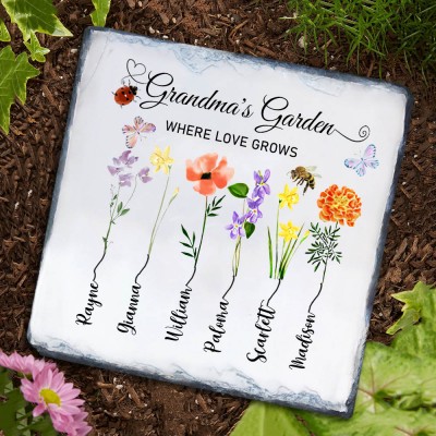 Personalized Grandma's Garden Birth Flower Plaque With Grandkids Names For Mother's Day Christmas