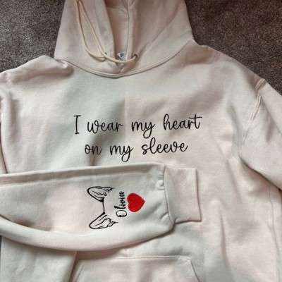 Custom I Wear My Heart On My Sleeve Embroidered Ear Outline Sweatshirt Hoodie For Pet Lover