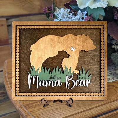 Personalized Mama Bear with Kids Names Wood Sign Home Decor For Mother's Day