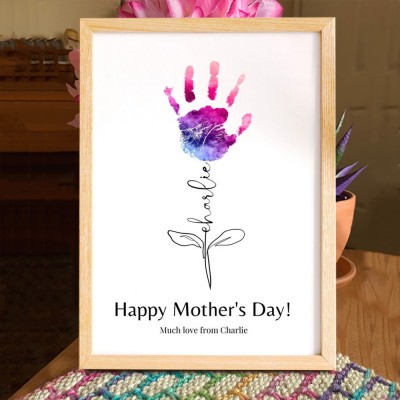 Personalized Mother's Day Flower DIY Handprint Art Craft Sign Gift From Kids For Mom Grandma