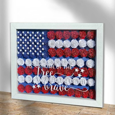 Personalized Flower Shadow Box American Flag Frame 4th of July Home Decoration