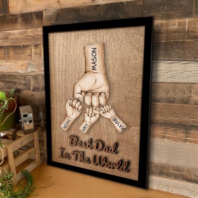 Personalized Dad and Kids Fist Bump With Name Engraving Wood Sign For Father's Day Home Decor