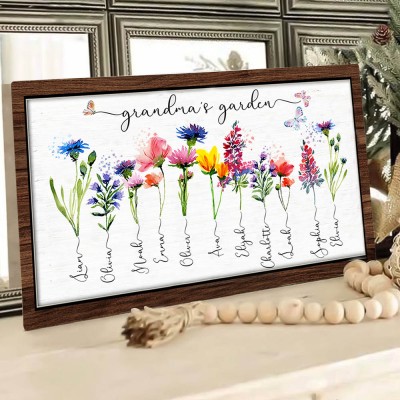 Personalized Grandma's Garden Frame Sign With Grandkids Names and Birth Flower Unique Mother's Day Gift