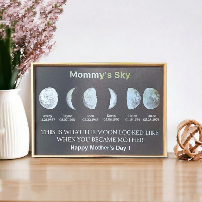 Custom Moon Phase Wood Sign Mommy's Sky Best Gift For Mother's Day