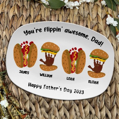 Custom Burger Hot Dog Handprint Footprint Platter With Kids Name For Father's Day