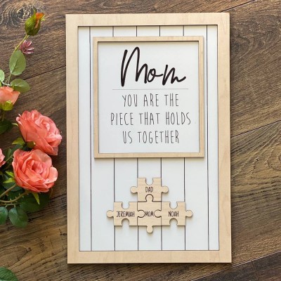 Personalized Mothers Day Gift Mom You Are The Piece That Holds Us Together 1-20 Puzzle Piece Name Sign Wall Decor