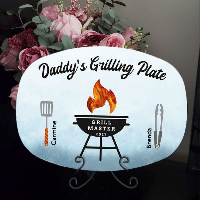 Personalized Barbecue Platter With Kids Name Daddy's Grilling Plate Father's Day