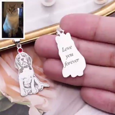 Personalized Pet Dog Cats Photo Necklace With Birthstone  