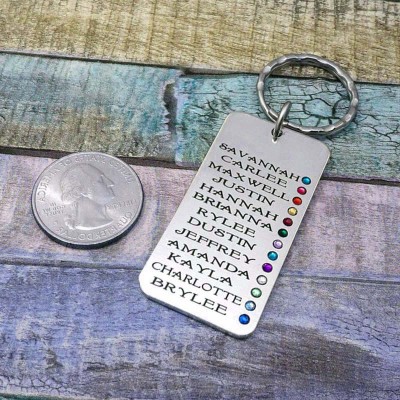 Personalized 1-15 Name Engraving with Birthstone Key Chain Keyring Necklace For Mom Nana Mother's Day Gift