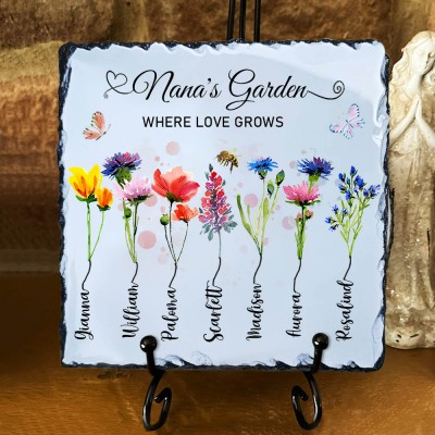 Personalized Nana's Garden Birth Flower Plaque With Grandkids Names For Mother's Day Christmas