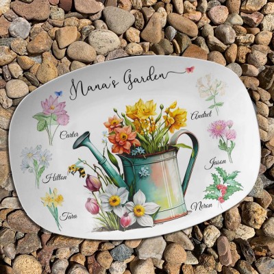 Custom Nana's Garden Birth Flower Platter With Grandkids Name For Mother's Day Christmas