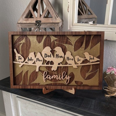 Bird Family Wood Sign With Name Engraved Home Decor Custom Gift for Mother's Day Christmas