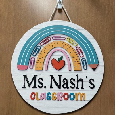 Personalized Wooden Teacher Classroom Door Hanger Back To School Gift Welcome Sign