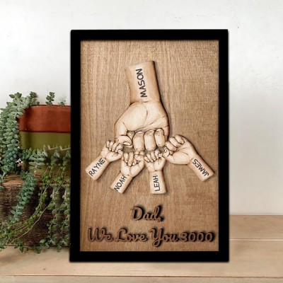 Personalized Dad and Kids Fist Bump With Name Engraving Wood Sign For Father's Day Dad We Love You 3000