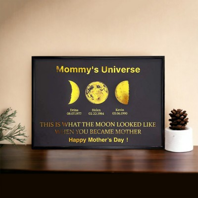 Custom Moon Phase Wood Sign Mommy's Universe Best Gift For Mother's Day